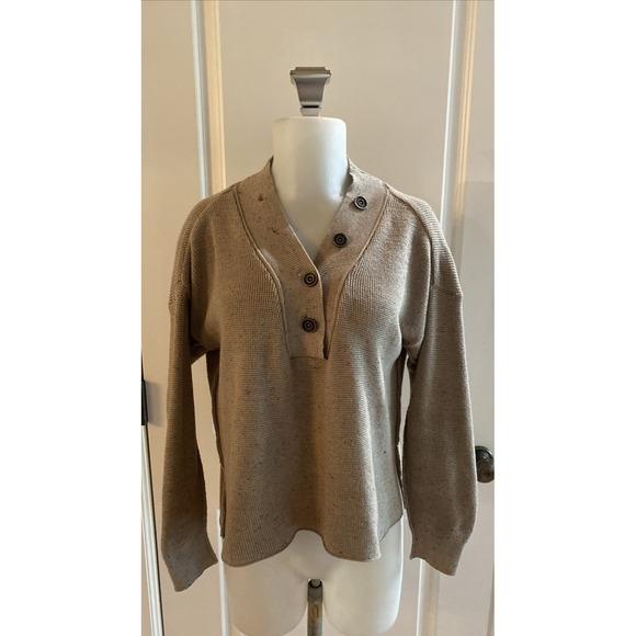 Anthropologie Sweaters - Daily Practice Anthropologie Beige Confetti V-Neck Waffle Knit Sweater Size XS